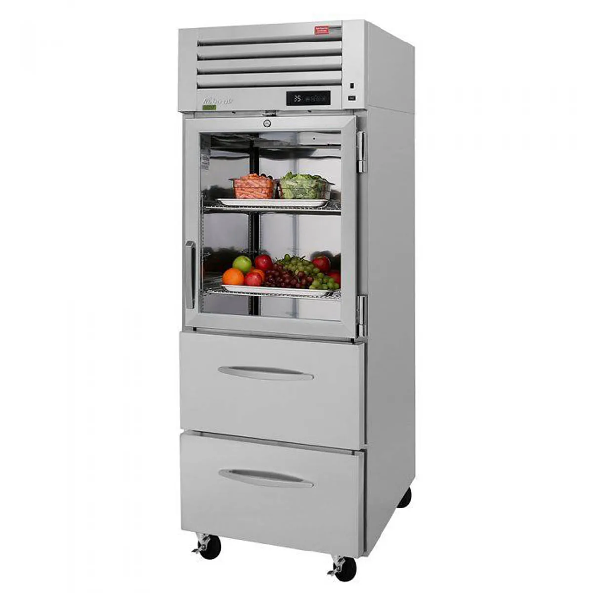 Turbo Air PRO-26R-G-D2-N 29" 1-Section Reach-In Refrigerator w/ Glass Half Door & 2 Drawers, Top Mount, Stainless Steel, 25 cu. ft.