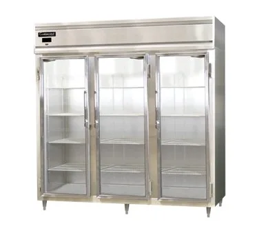 Continental Refrigerator D3RNSAGD 78" 3-Section Reach-In Refrigerator w/ 3 Glass Doors, Stainless Steel Exterior, 72 cu. ft.