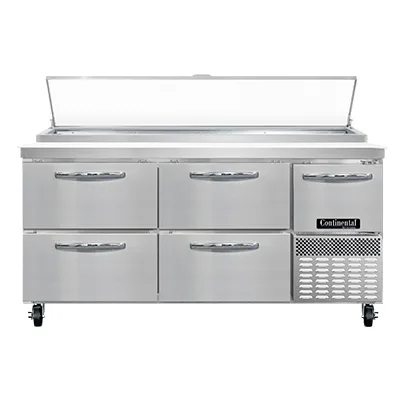 Continental Refrigerator PA68N-D 68" Pizza Prep Table w/ 4 Drawers & 1 Half Doors, 22 cu. ft.