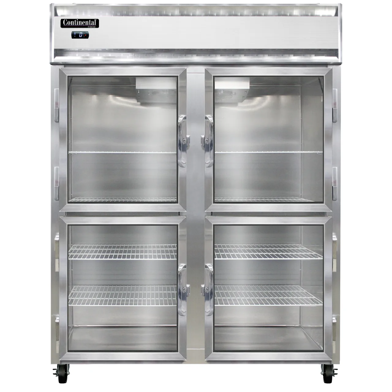Continental Refrigerator 2FENGDHD 57" 4-Glass Half Door 2-Section Reach-In Freezer, Top Mounted, 50 cu. ft., Stainless Steel Front