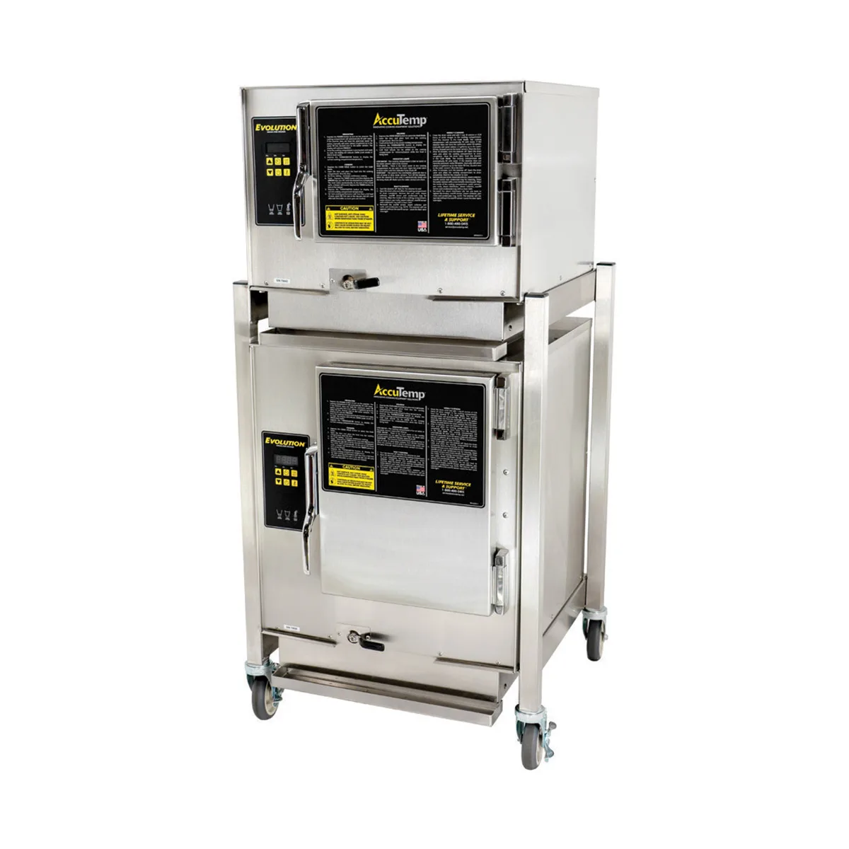 AccuTemp P3/P61201E060 DBL 9 Pan LP Gas Boilerless Connected Steamer, Double Stacked, Stand Mounted