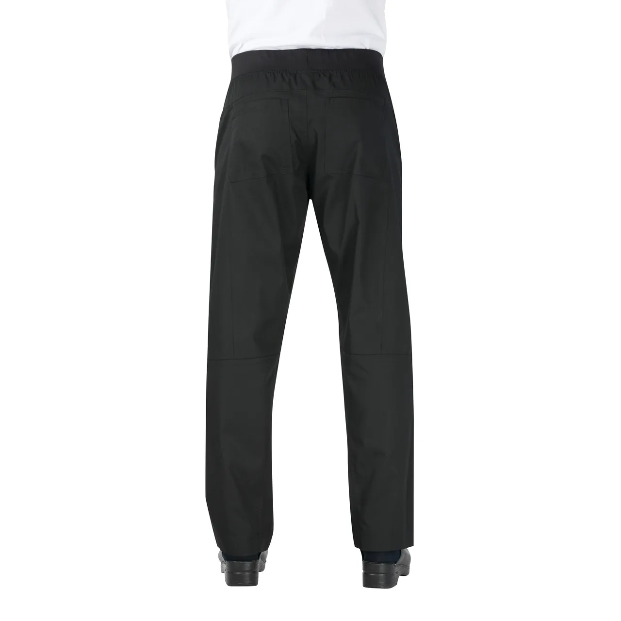 Chef Works PBN01-BLK-M - Men's Slim Fit Chef Pants, Medium Black 65/35 PolyCotton, Elastic Waistband with Drawstring, Zipper Fly, Side & Back Pockets