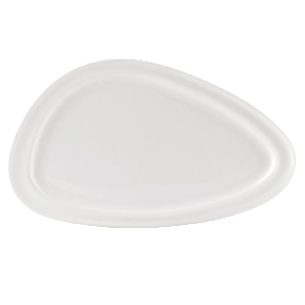 CAC China RCN-T41 Clinton Plate - 13-7/8" L x 7-3/4" W x 7/8" H Teardrop Porcelain White - Dozen