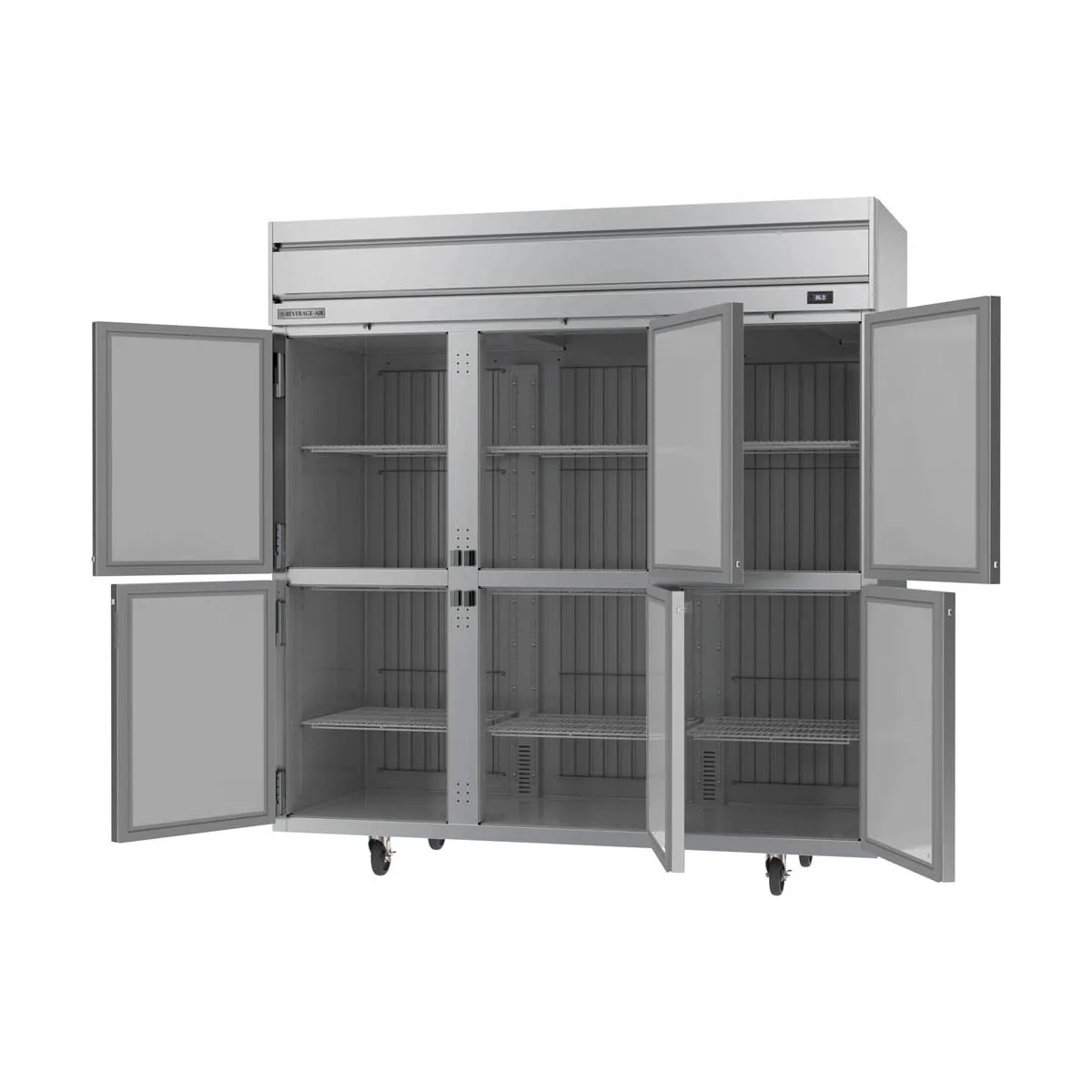 Beverage Air HRP3HC-1HS 78" 3-Section Reach-In Refrigerator w/ 6 Solid Half Doors, Top Mounted, 1/3 hp, 71.5 cu. ft.