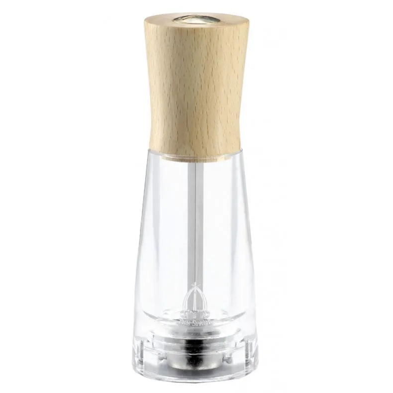 Omcan USA 43669 Pepper Mill, 15cm (6") Tall, Wood/Acrylic Base, Steel Mechanism, Made in Italy