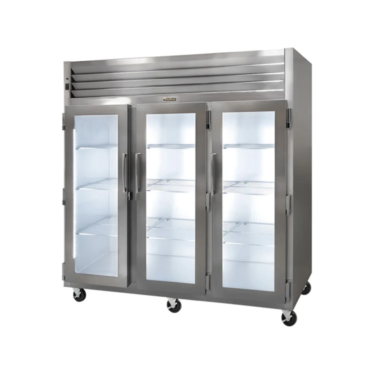 Traulsen G33010-053 76" 3-Section Reach-In Freezer, 3 Full Glass Doors, Top Mounted, 70 cu. ft., Stainless Steel Front, Aluminum Sides