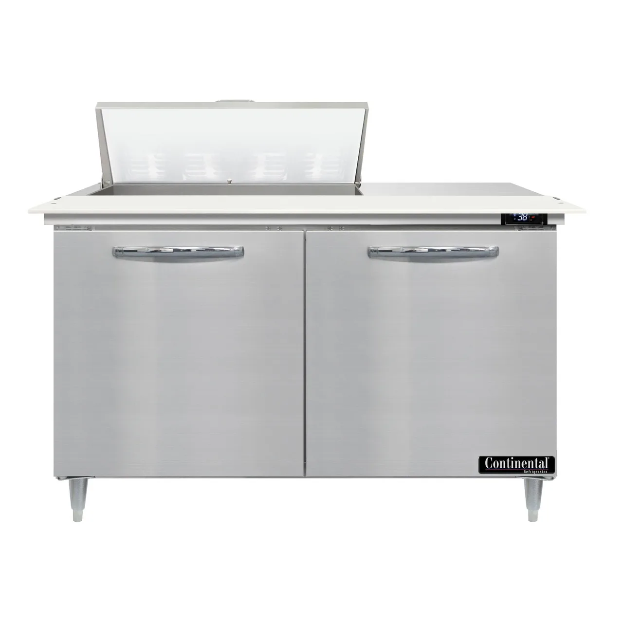 Continental Refrigerator D48N8C 48" Two Section Sandwich / Salad Prep Table w/ 2 Doors, 8 Pans