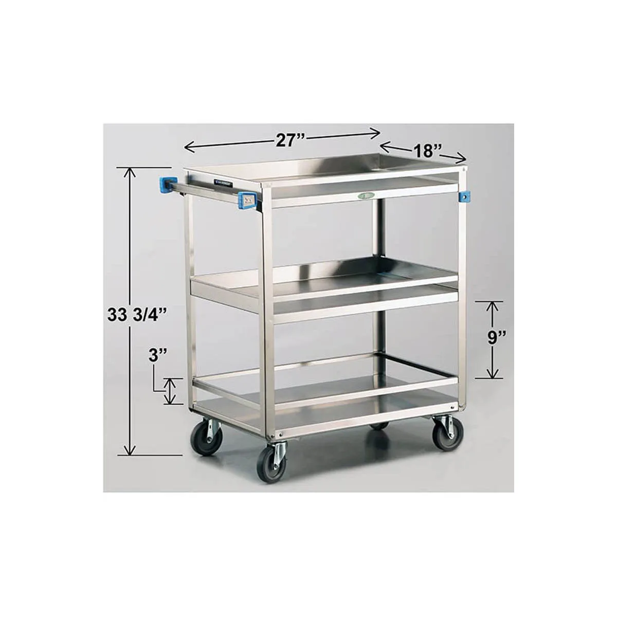 Lakeside 526 31" 3-Shelf Stainless Steel Medium Duty Guard Rail Utility Cart