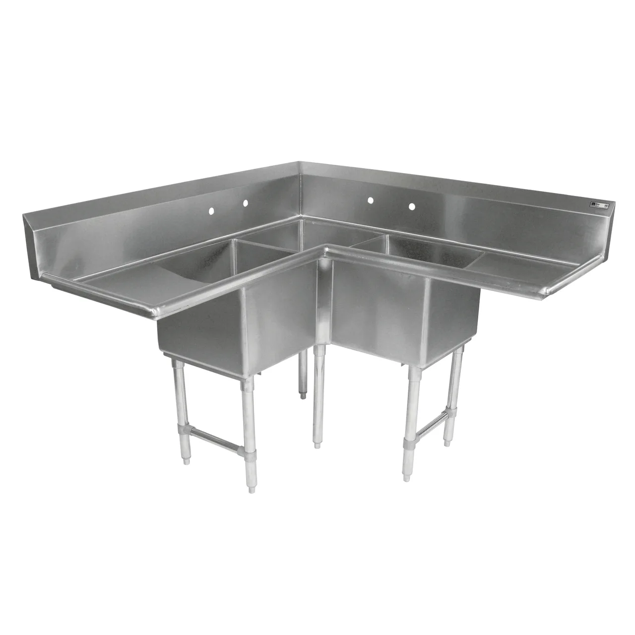 John Boos 3PBCS204-2D30 74" 3 Compartment Corner Sink, 20"W x 20"L Bowl - Stainless Steel
