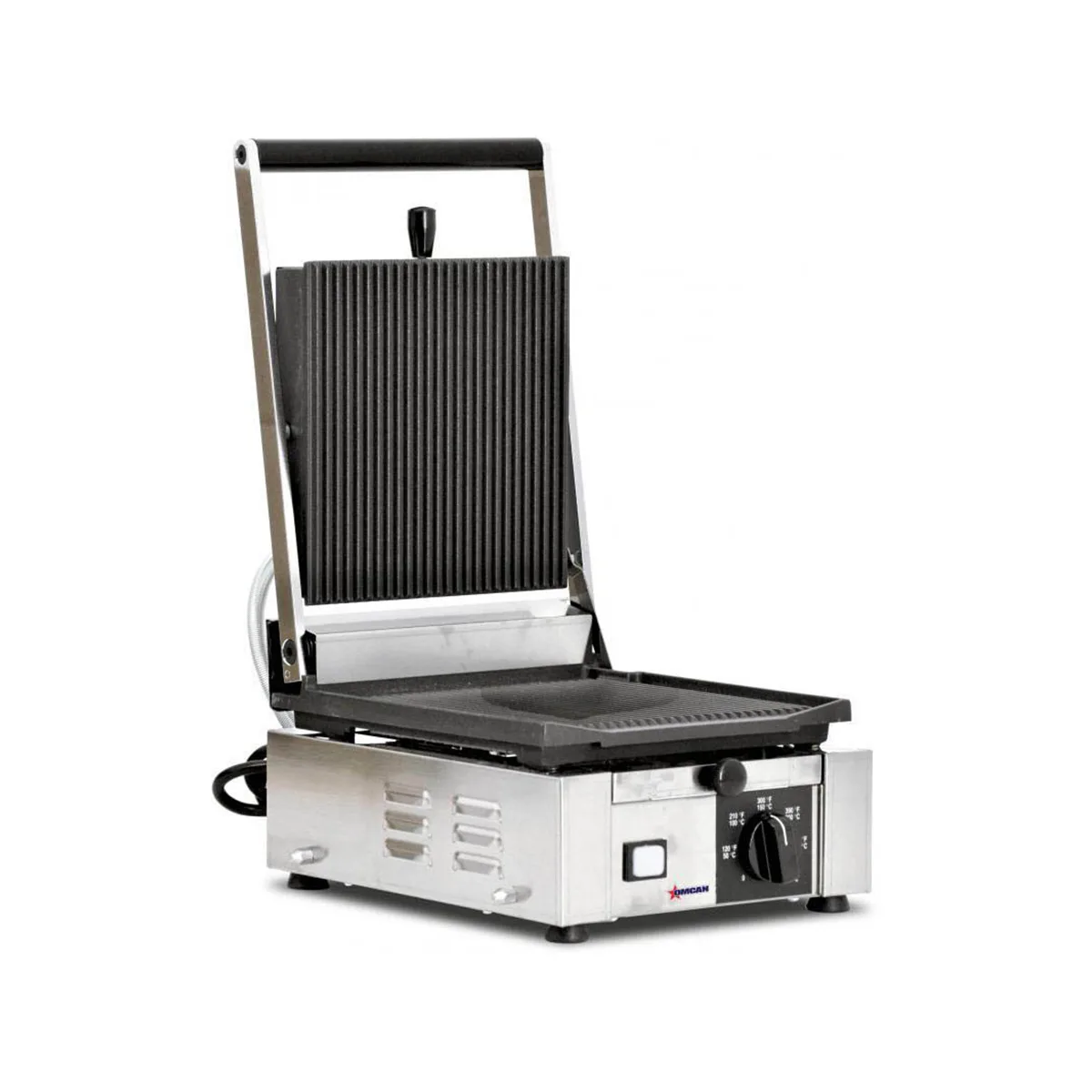 Omcan USA 11375 Single Sandwich Panini Grill w/ 9" x 10" Grooved Plates, 110V