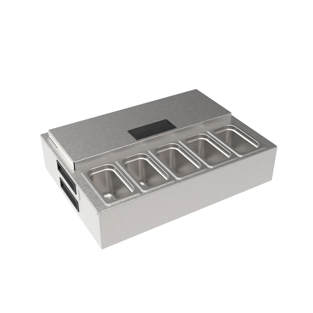 Krowne KR-GT24 Garnish Station, Fits 24" x 24", 10 Cups, Ice Pack, Cover, NSF, Stainless Steel
