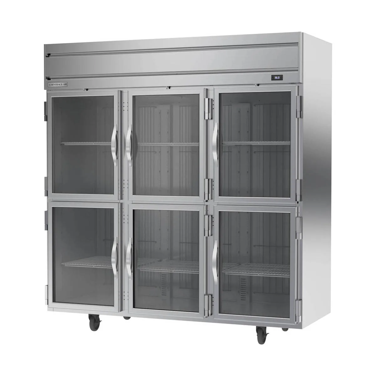 Beverage Air HRP3HC-1HG 78" 3-Section Reach-In Refrigerator w/ 6 Glass Half Doors, Top Mounted, 1/3 hp, 71.5 cu. ft.