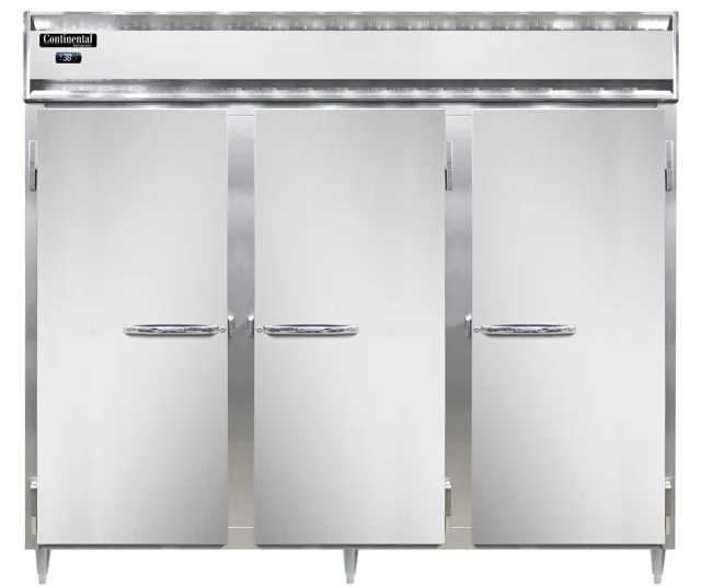 Continental Refrigerator D3RENSSPT-SD-GD 85-1/5" 3-Section Pass-Thru Refrigerator, 75 cu. ft., Top Mounted