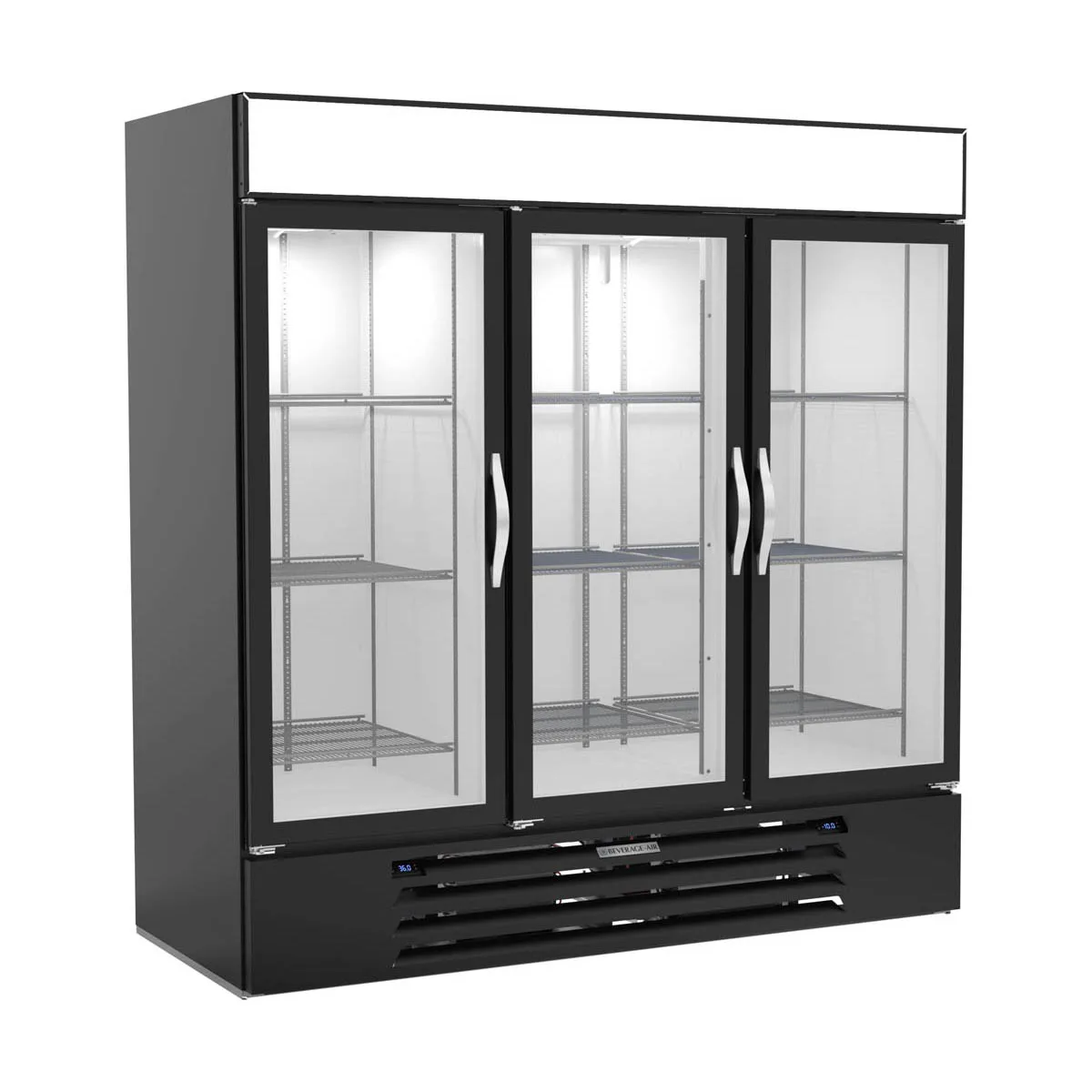 Beverage Air MMRF72HC-1-B-BW 75" 3‑Door Merchandiser, 19.6 cu ft Fridge & 44.9 cu ft Freezer