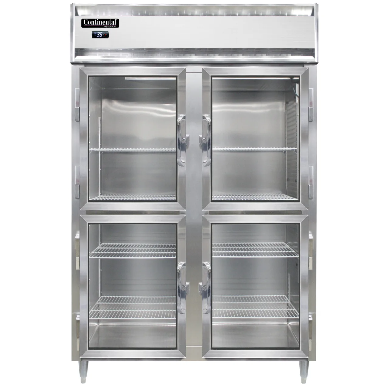 Continental Refrigerator D2RNGDHD 52" 2-Section Reach-In Refrigerator w/ 4 Glass Half Doors, Stainless Steel Front Aluminum Exterior, 50 cu. ft.
