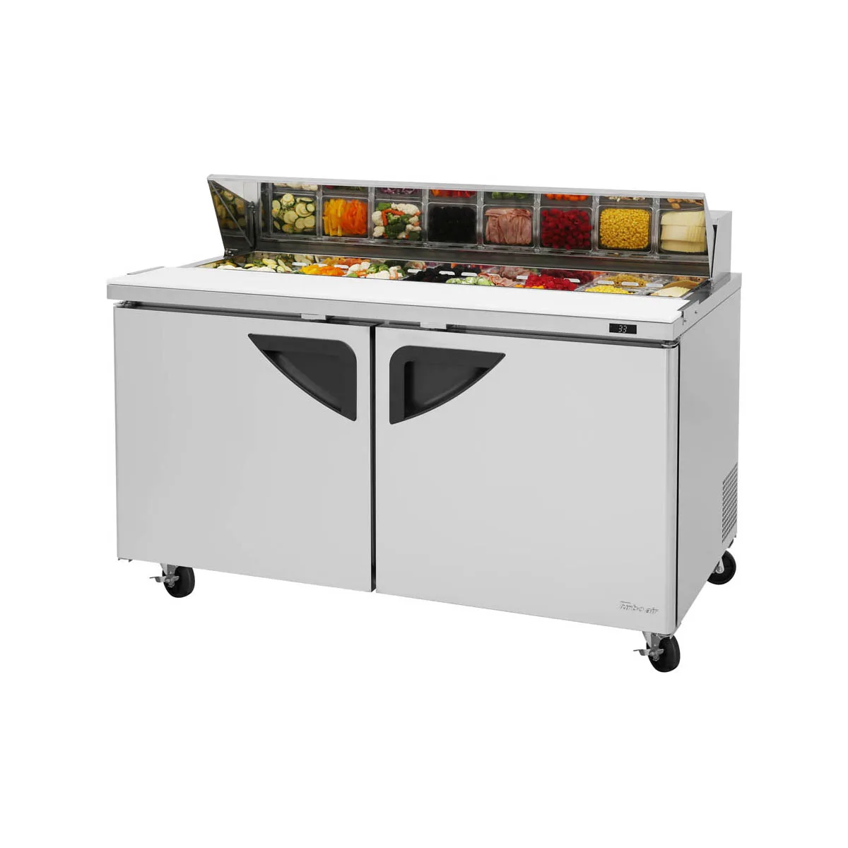 Turbo Air TST-60SD-N 60" Two Section Sandwich / Salad Prep Table w/ 2 Doors, 16 Pans