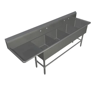John Boos 44PB18-1D24L 100" Four Compartment Sink, 18"W x 18"L Bowl w/Left-Hand Drainboard
