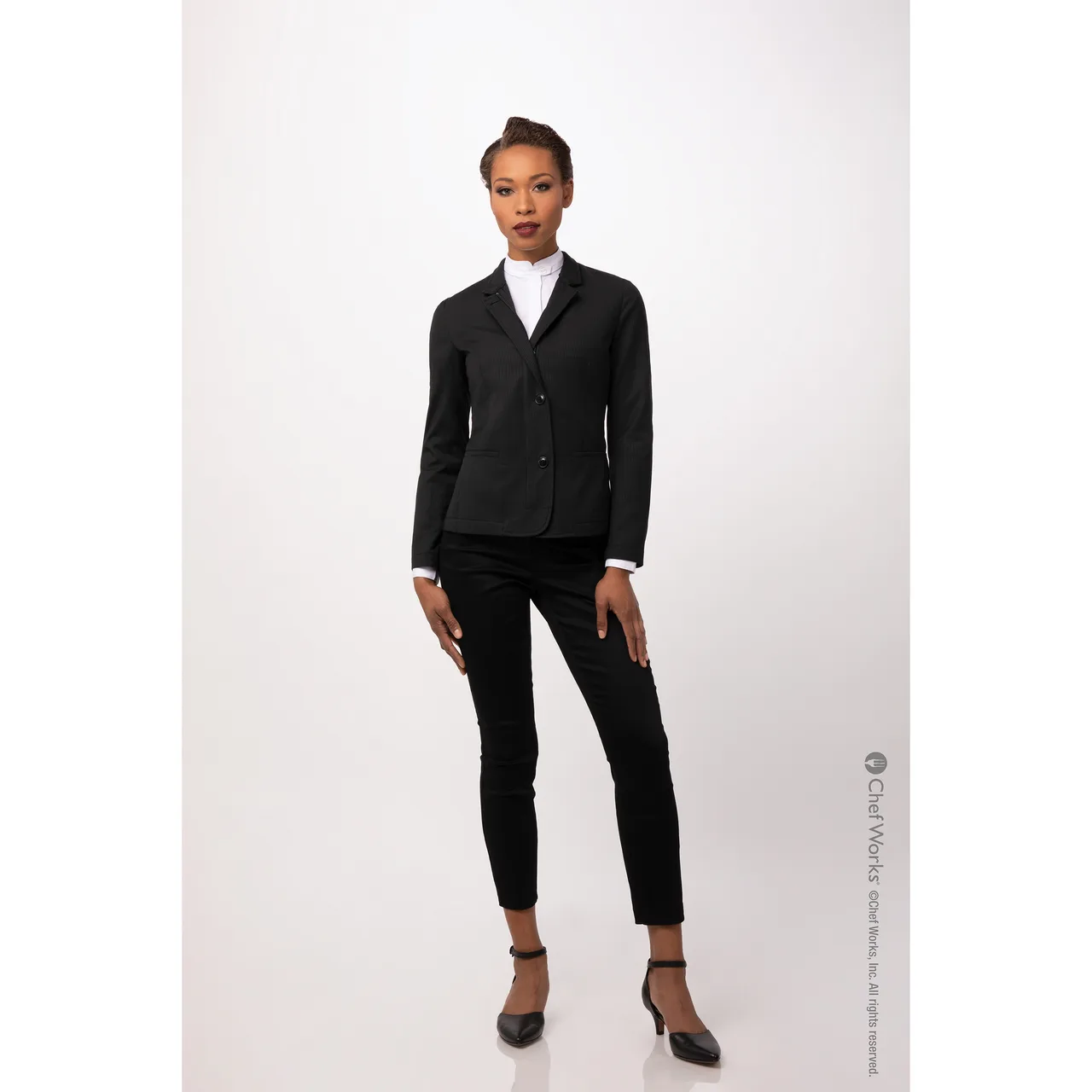 Chef Works CQZ01W-BBK-3XL - Women’s Chef Coat, Sleeve, Black, 3XL, Poly Rayon, Zip Front, Hip Pockets