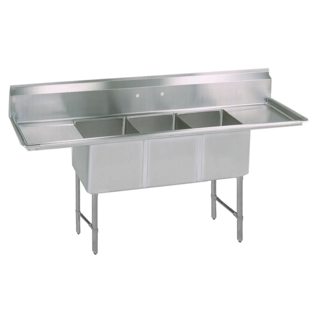 BK Resources BKS6-3-1620-14-24TS 95" Three Compartment Sink, 16"W x 20"L Bowl With 2 Drainboards