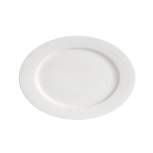 CAC China HMY-51 Platter, 15½" L x 10½" W x 1½" H Oval Embossed Rim Porcelain White - Dozen