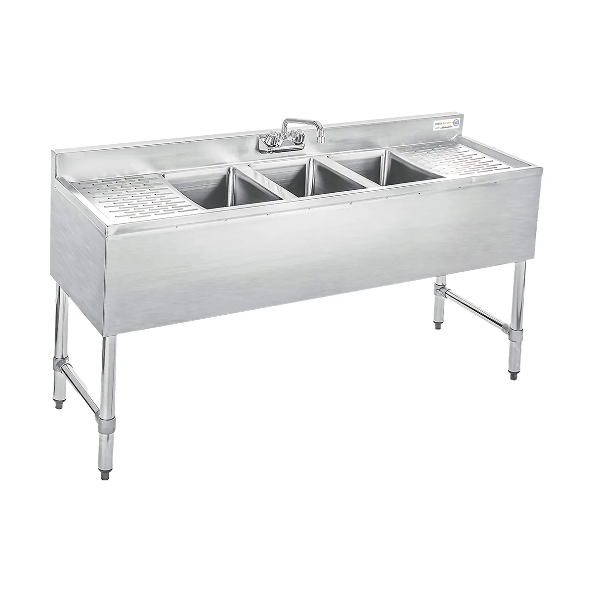 Steel Works SWBAR3B60-LR 60" Underbar Sink Units, 3 Compartment with 2 Drainboards