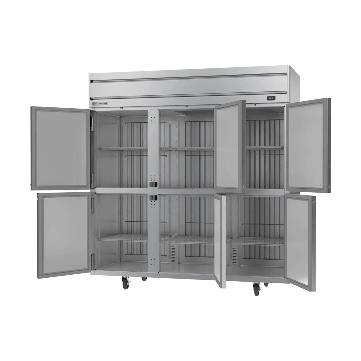 Beverage Air HFPS3HC-1HS 78" 3-Section Reach-In Freezer, 6 Half Solid Doors, Top Mounted, 69.1 cu. ft., Stainless Steel