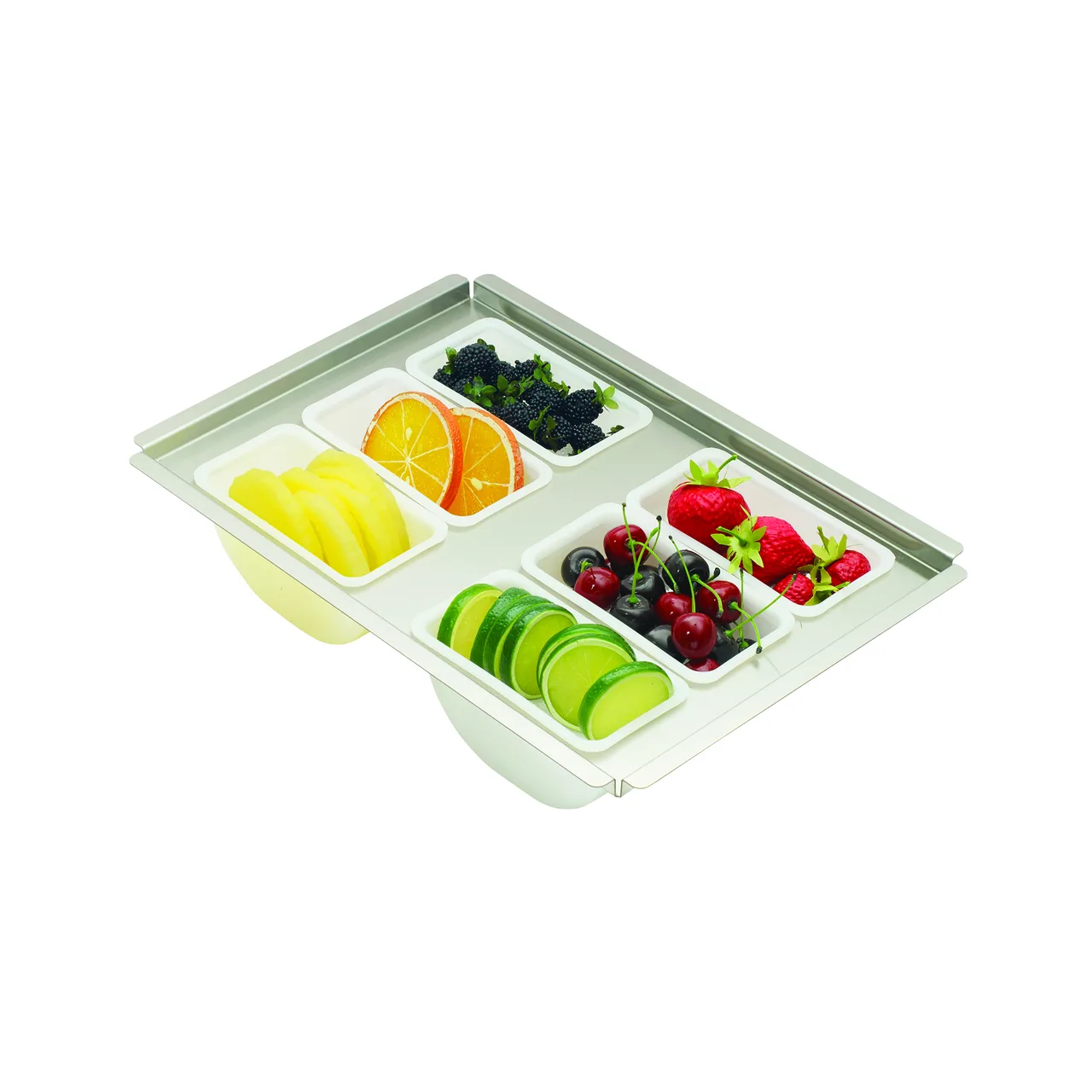 Krowne KR-605 Drop‑In Garnish Tray, Fits 12" Ice Bin, Six 1‑Pint Containers, Flush Design Keeps Cool