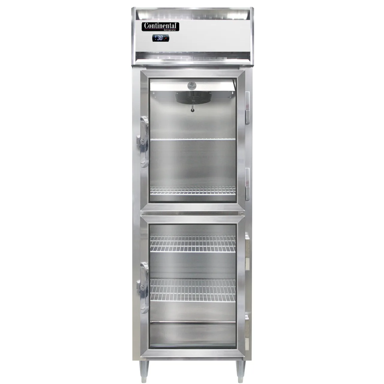 Continental Refrigerator D1RSNGDHD 26" 1-Section Reach-In Refrigerator w/ 2 Half Glass Doors, Stainless Steel Front Aluminum Exterior, 16 cu. ft.