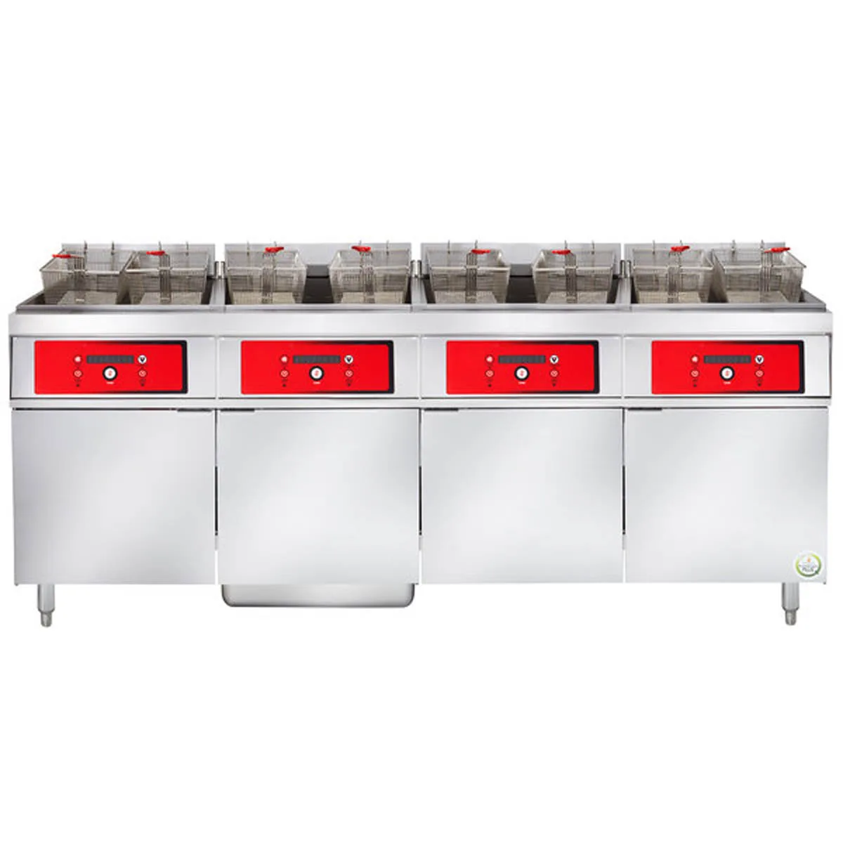 Vulcan 4ER50DF Electric Floor Fryer with Digital Controls and Built-In Filter, (4) 50 lb. Fryers