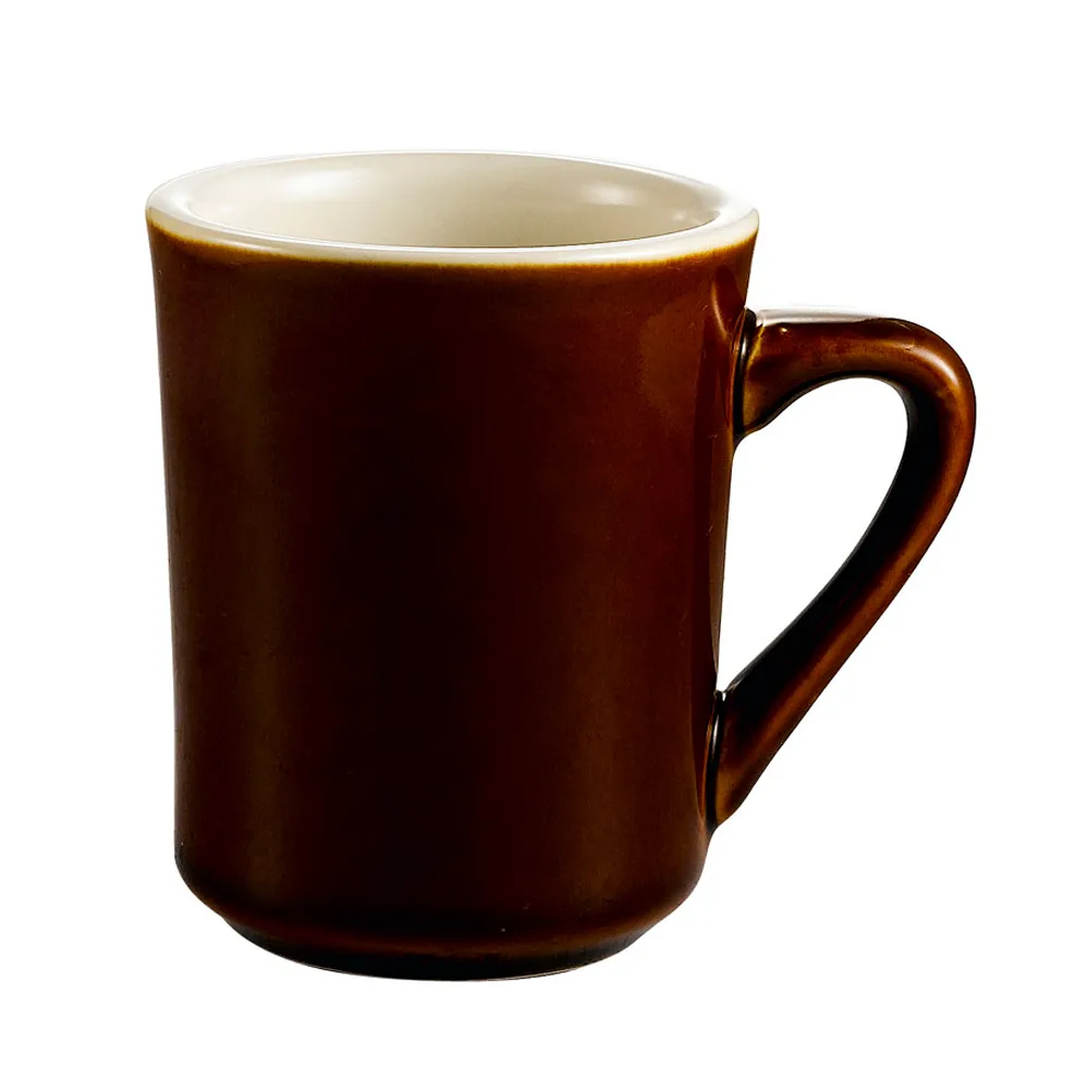 CAC China TM-8-BWN - Tierra 8 oz Mug, 3½" Dia x 4" H, Ceramic Brown/White, Microwave Safe - 1 Dozen