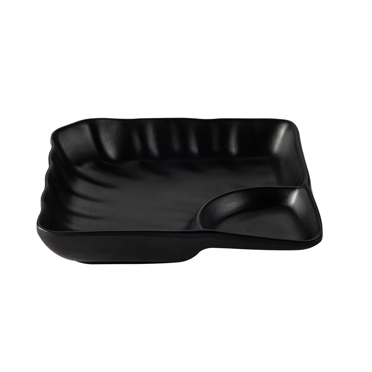CAC China ML77-SQ7-MK - Square Matte Black China Plate, 7"x7"x1.5", Triangular Compartment - Dozen