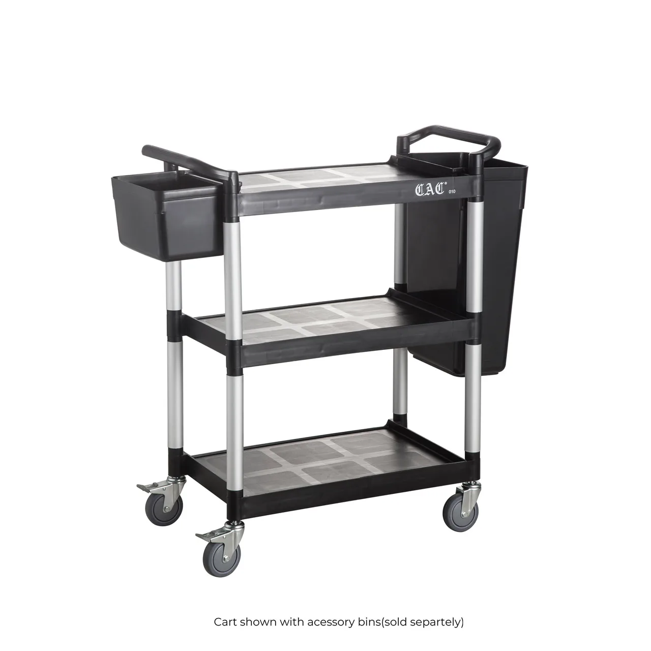 CAC China BTUC-17BK Utility Cart 31-7/8"L x 17-1/8"W x 35-7/8"H 3‑Tier Polypropylene Shelves Black 330 lbs