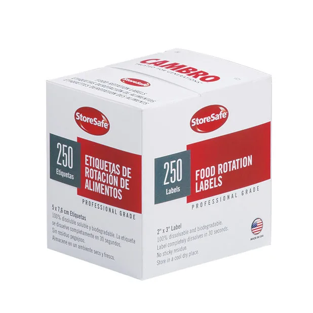 Cambro 23SLB6250 StoreSafe Food Rotation Label, 2" x 3", Dissolves in 30 Seconds, Microwave Safe, 100% Biodegradable, White, FDA Approved, Sold per Case