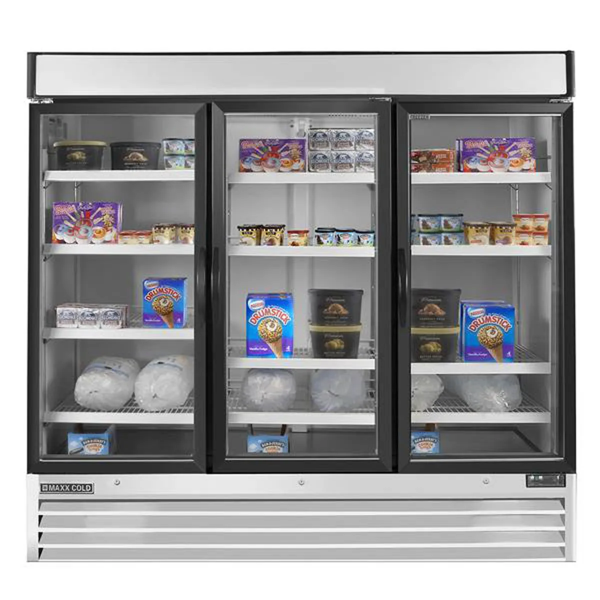 Maxx Cold MXM3-72F 81" 3 Glass Door Freezer Merchandiser in White, 72 cu.ft. 
