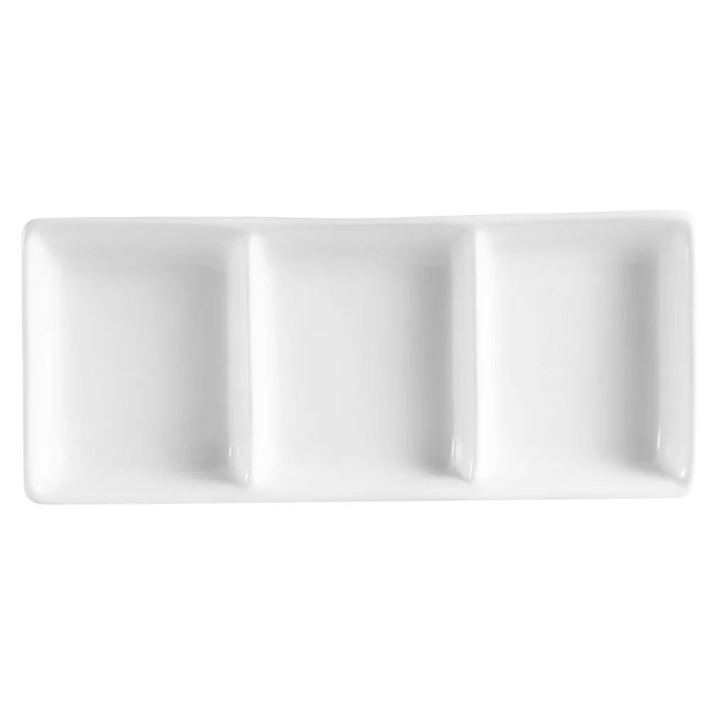 CAC China CN-D3 - 3-Compartment Porcelain Sauce Dish, 2oz Each, 7-1/2" x 3-1/4" x 1", White - Dozen