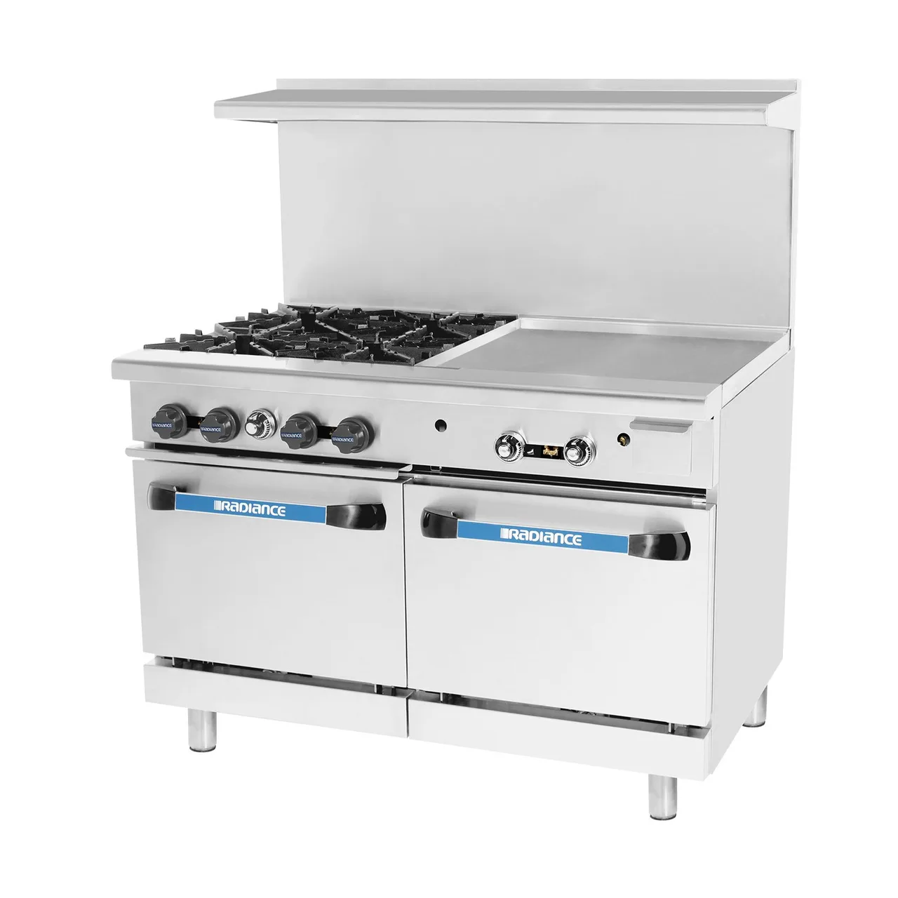 Turbo Air TARG-4B24G 48" Gas Restaurant Range w/ (4) Open Burners, 24" Griddle Right, (2) Standard Oven, 235.000 BTU