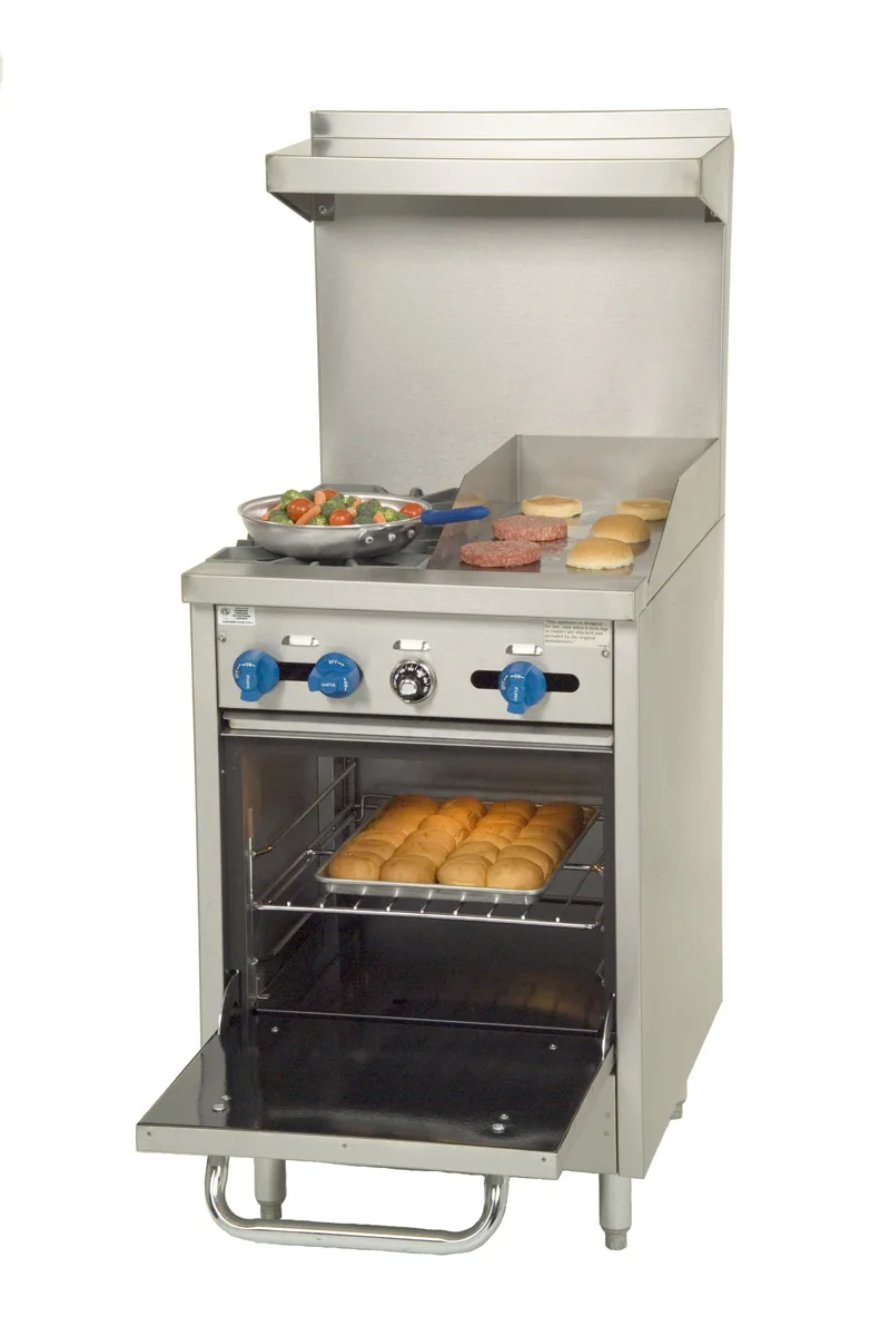 Comstock-Castle F318-12 24" Gas Restaurant Range w/ (2) Open Burners, (1) 12" Griddle, (1) Space Saver Oven, 93.000 BTU