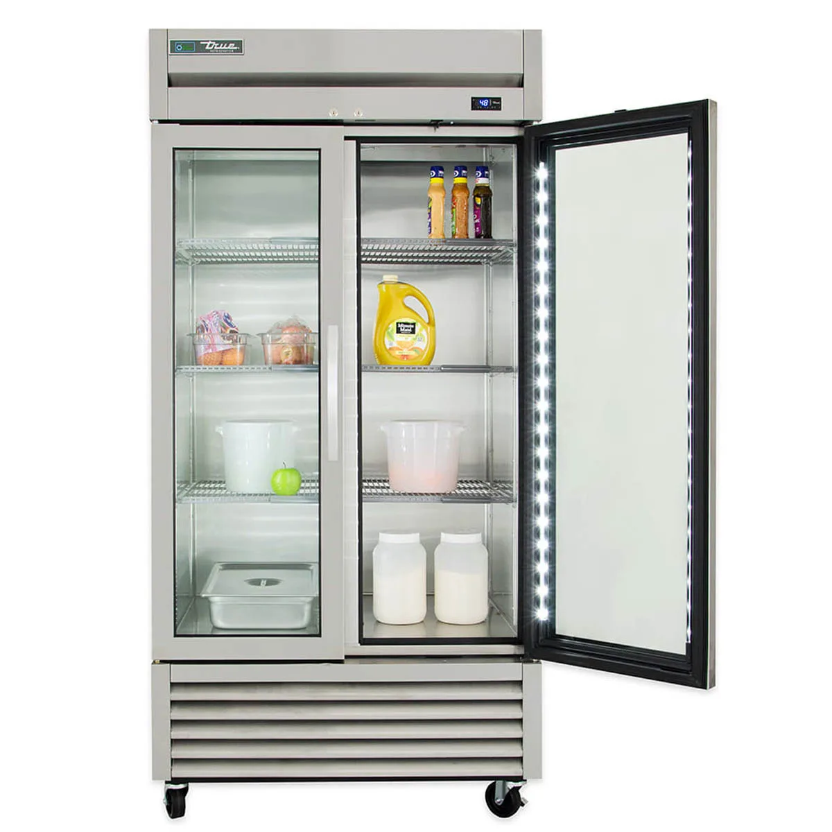 True T-35G-HC~FGD01 39" 2-Section Reach-In Refrigerator w/ 2 Glass Doors, Bottom Mount, Stainless Steel Front-Aluminum Sides
