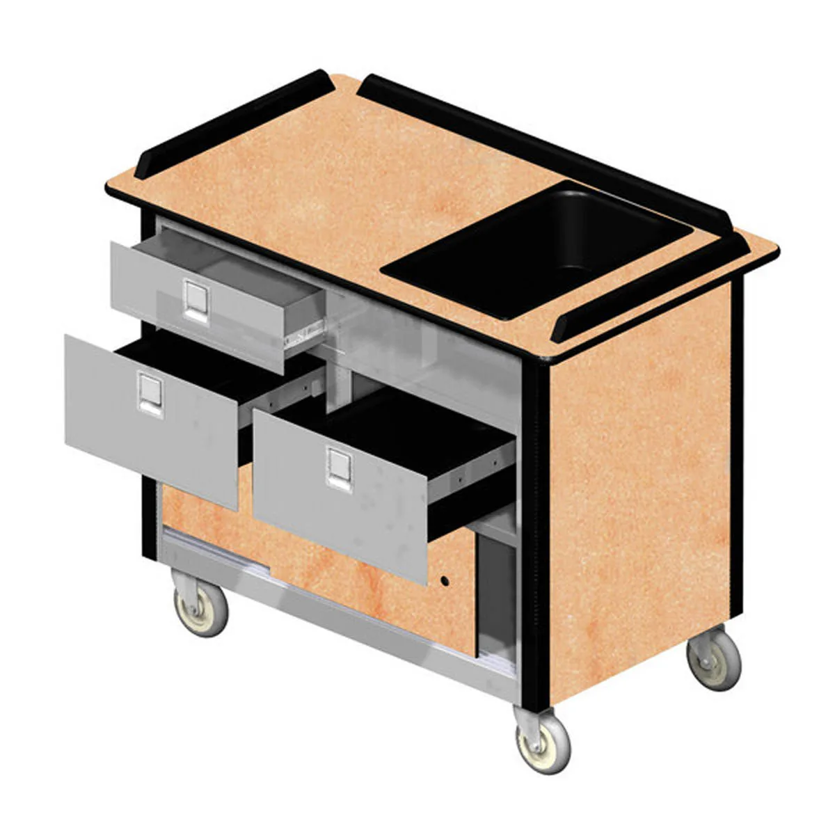 Lakeside 690-30 Food Cart w/ Drawers, Stainless Steel Storage Compartment with Sliding Doors