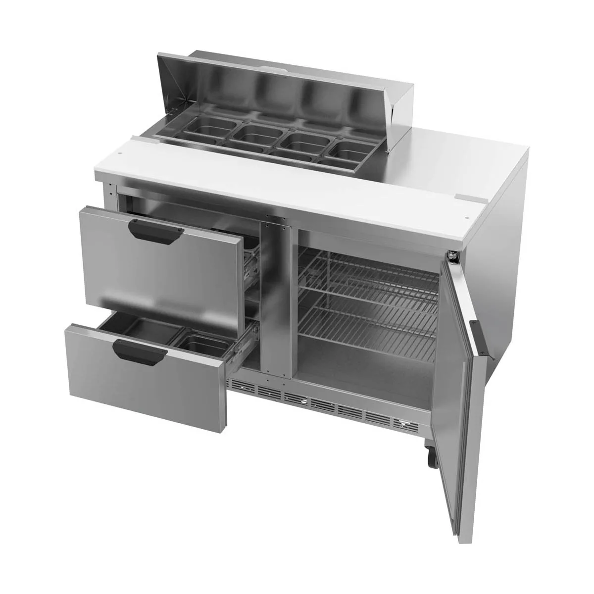 Beverage Air SPED48HC-08-2 48" Two Section Sandwich/Salad Prep Table w/ 2 Drawers & 1 Door, 8 Pans
