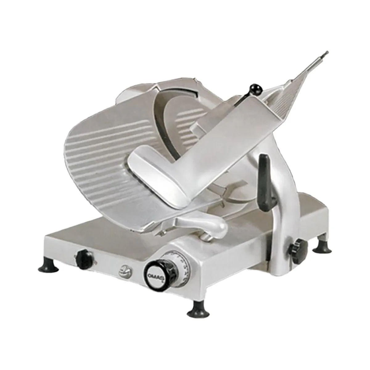 Omcan USA 13643 - 14" Carbon Steel Blade Meat Slicer, Gear-Driven, Gravity Feed, Anodized Aluminum Body, 1/3 HP, 110V 60Hz