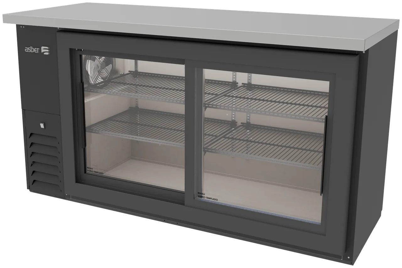Asber ABBC 24 60G SD - Slim Line Back Bar Cooler, 15.3 cu ft, 390 12oz Bottles, Black Vinyl