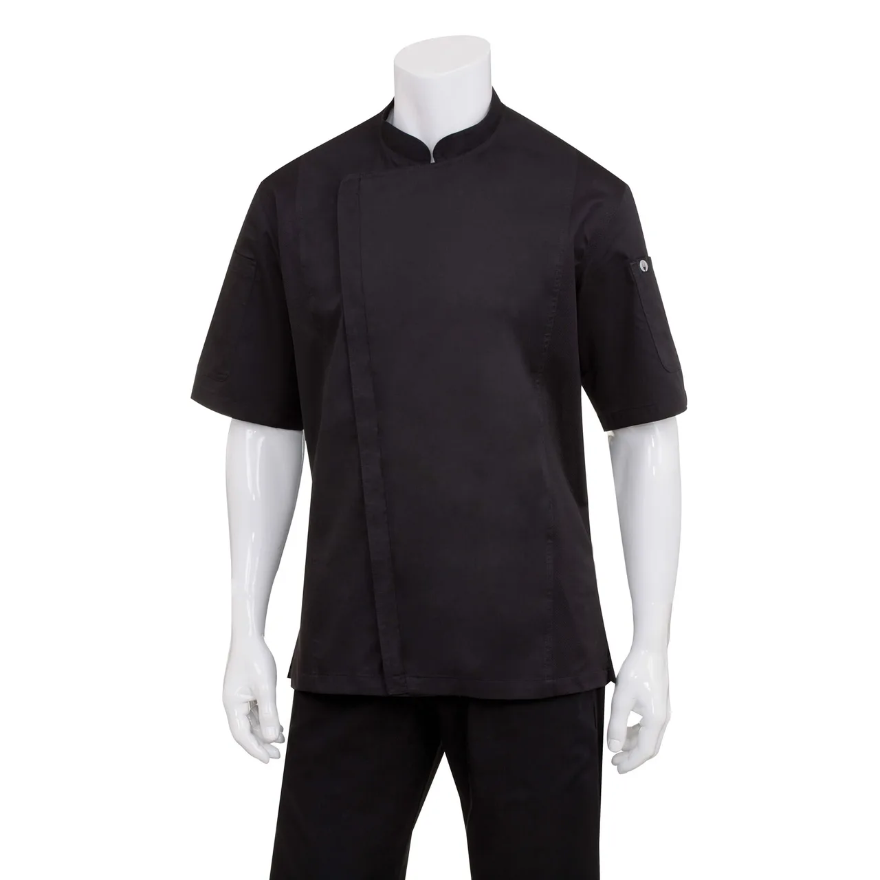 Chef Works BCSZ009-BLK-XS Chef Coat, XSmall Black, Short‑Sleeve, Poly‑Cotton Twill, Cool Vent™