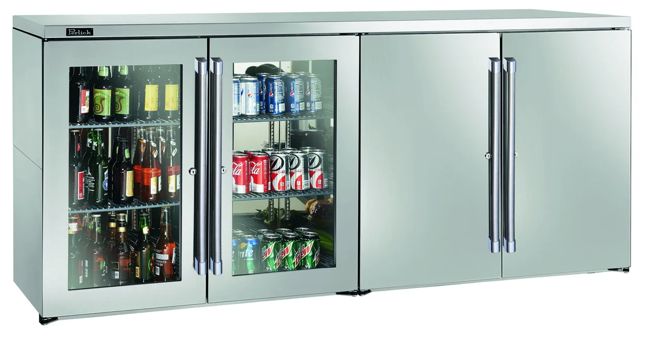 Perlick BBRN80 Refrigerated Back Bar Cabinet w/ 26.8 Cu Ft Capacity, 4 Solid Doors, Floor Drain