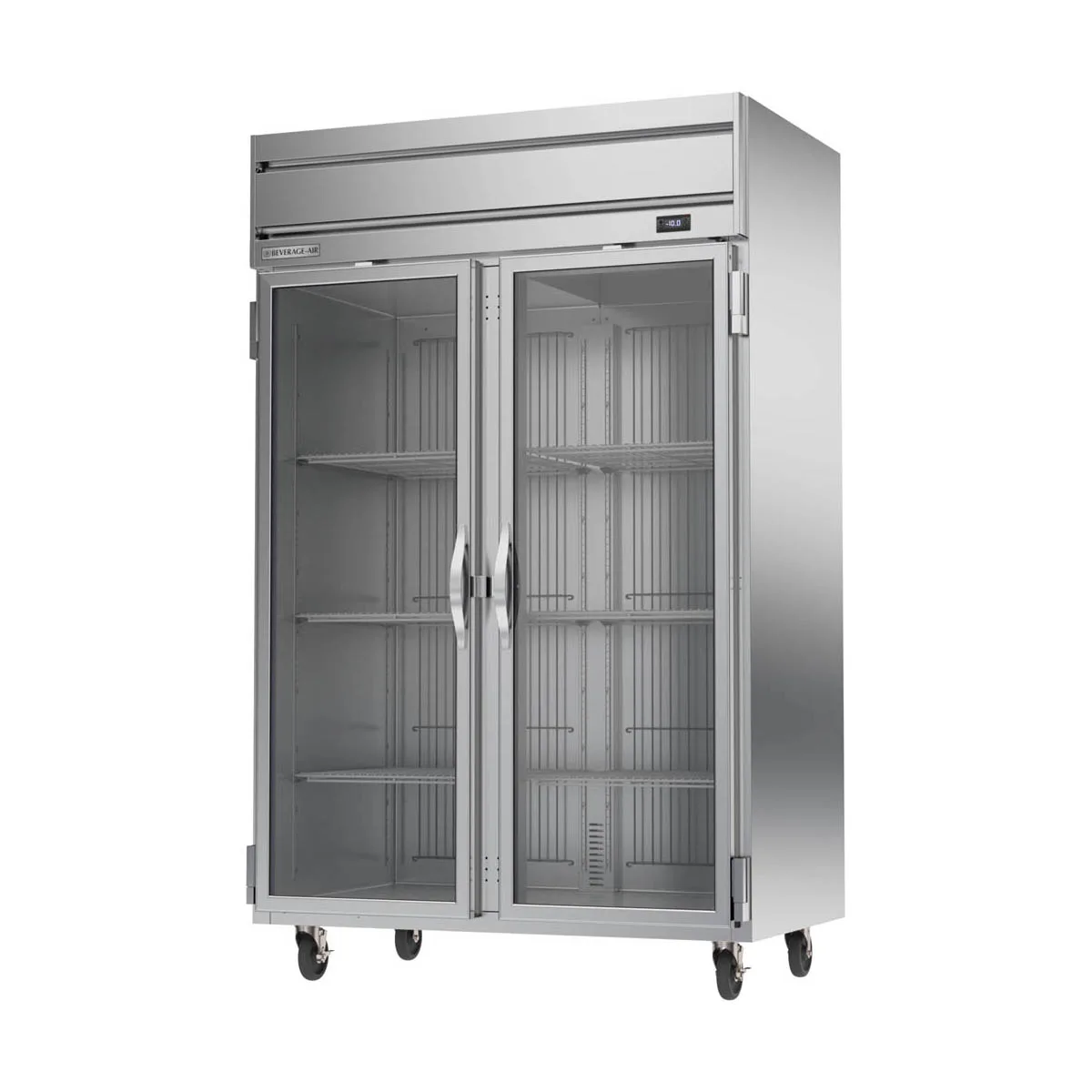 Beverage Air HFPS2HC-1G 52" 2-Section Glass Door Reach-In Freezer, Top Mounted, 46.29 cu. ft., Stainless Steel