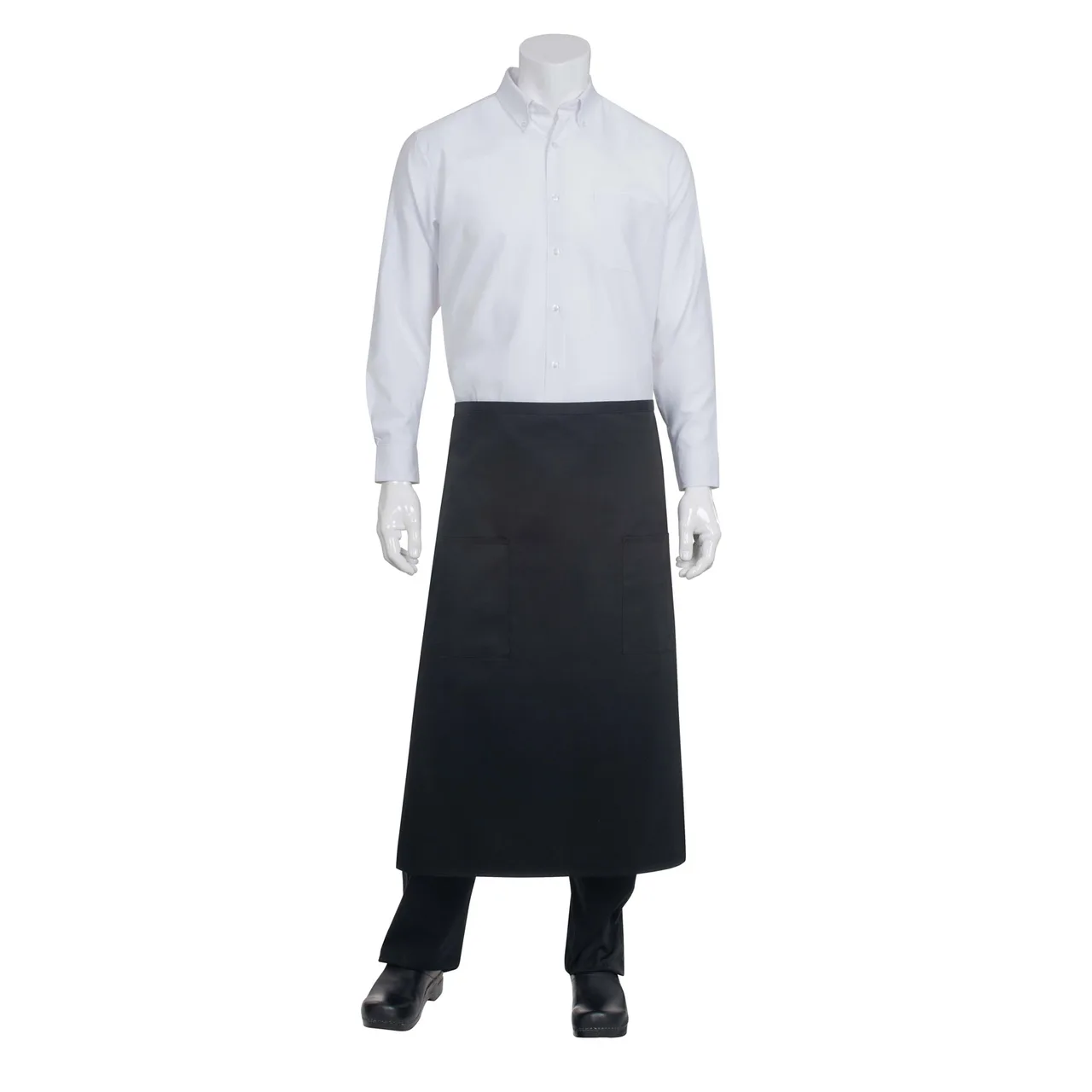 Chef Works 122A-BLK-0 Bistro Waist Apron, 32" L x 27.5" W, Poly/Cotton, Black - 1/Case
