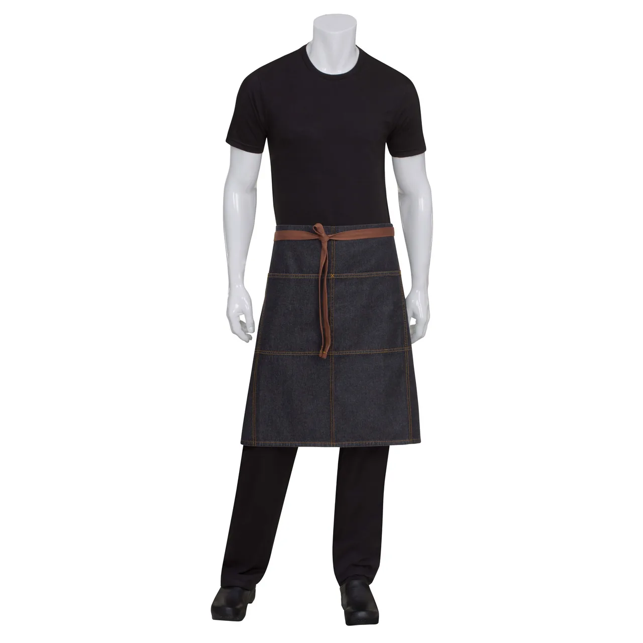 Chef Works AW049-BLK-0 Memphis Bistro Waist Apron, 24"L x 32"W, Black, 100% Cotton Denim
