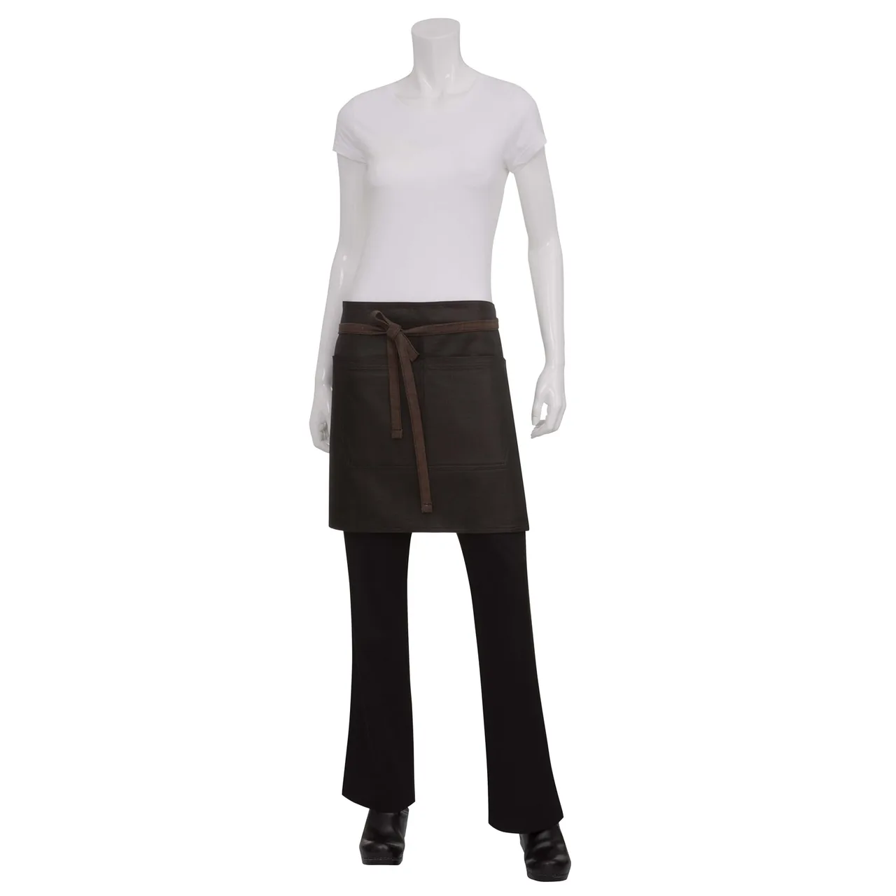 Chef Works AHWWT001-BNB-0 Waist Apron, 18"L x 31"W, Black-Brown, 100% Cotton Denim, Half Length