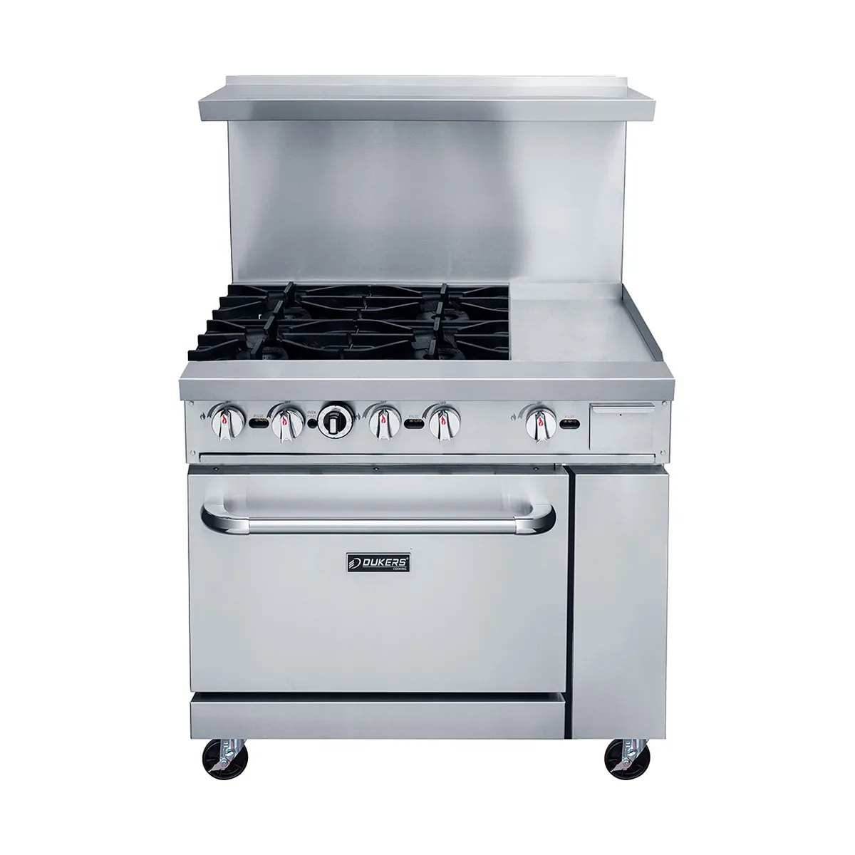 Dukers Appliance Co DCR36-4B12GM 36" Gas Restaurant Range w/ (4) Open Burners, 12" Griddle, (1) Standard Oven, 195.000 BTU