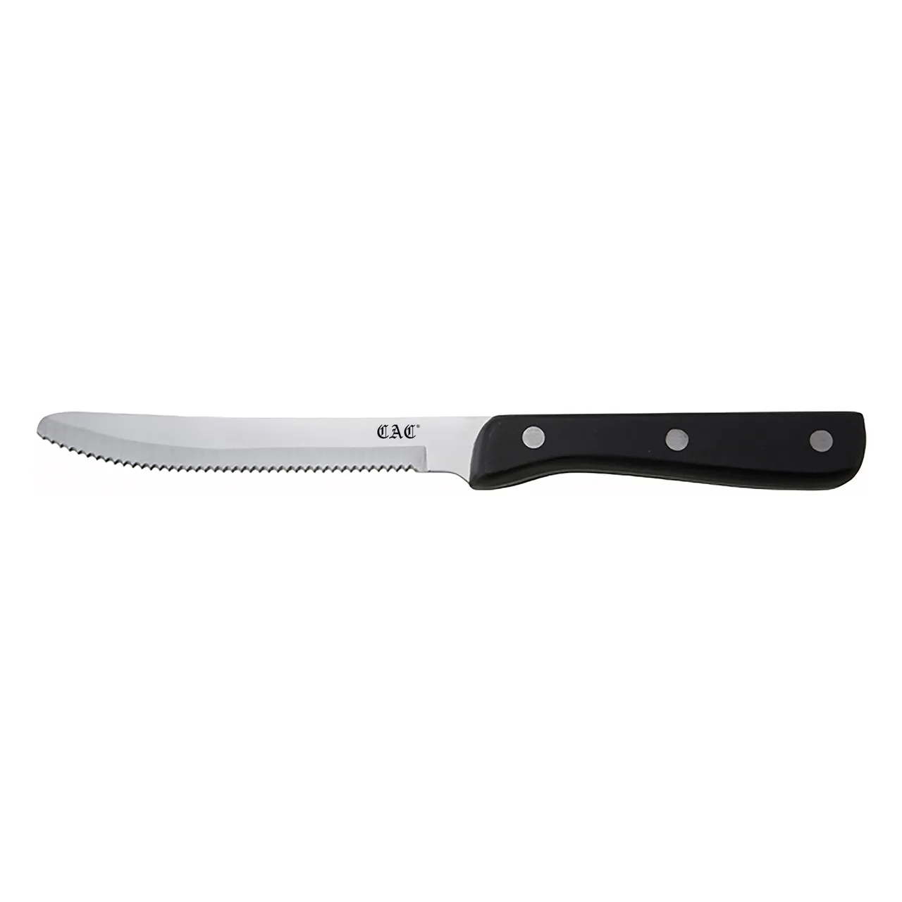 CAC China KPSK-50F Steak Knife, 5" Stainless Steel Blade, Black Plastic Handle, 1 Dozen